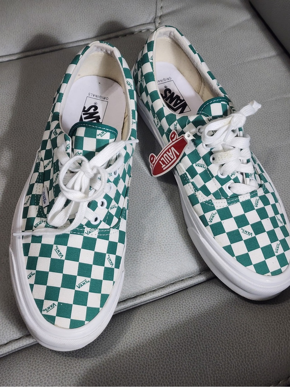 Vans Checkerboard Authentic Sneakers in Green and White